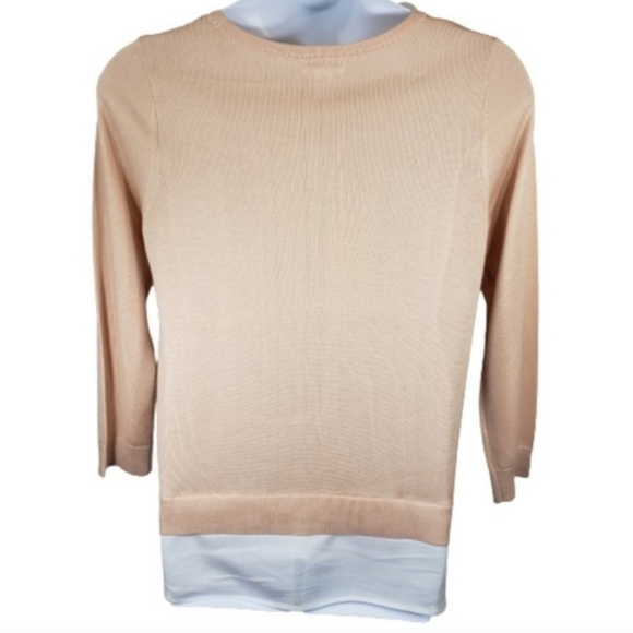 Calvin Klein Layered T-shirt Hem Sweater Beige Knit Chevron Pattern Size Large - Picture 3 of 15